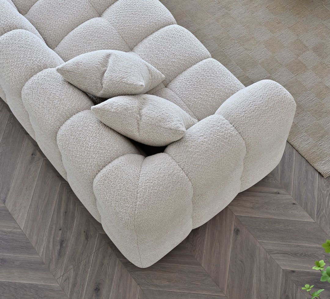 Aluxo Daito Oatmeal Beige Boucle Bubble Left Hand Corner Sofa | 5 Seater